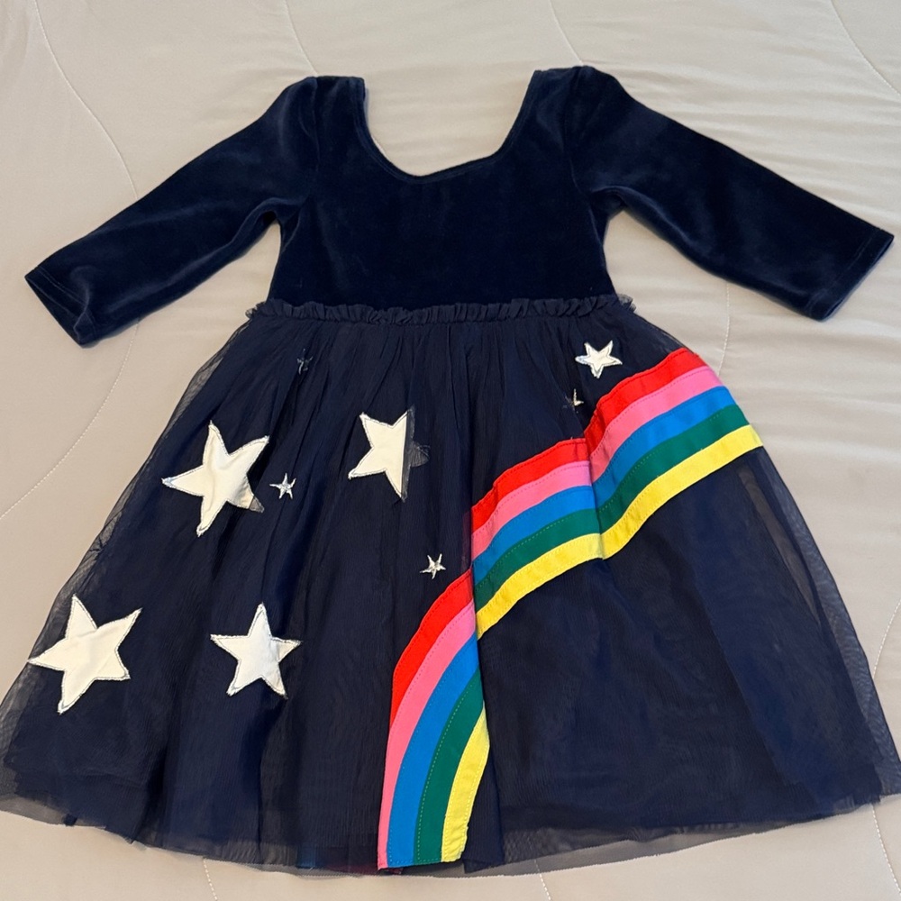 Mini Boden Navy Dress with Rainbow and Stars
